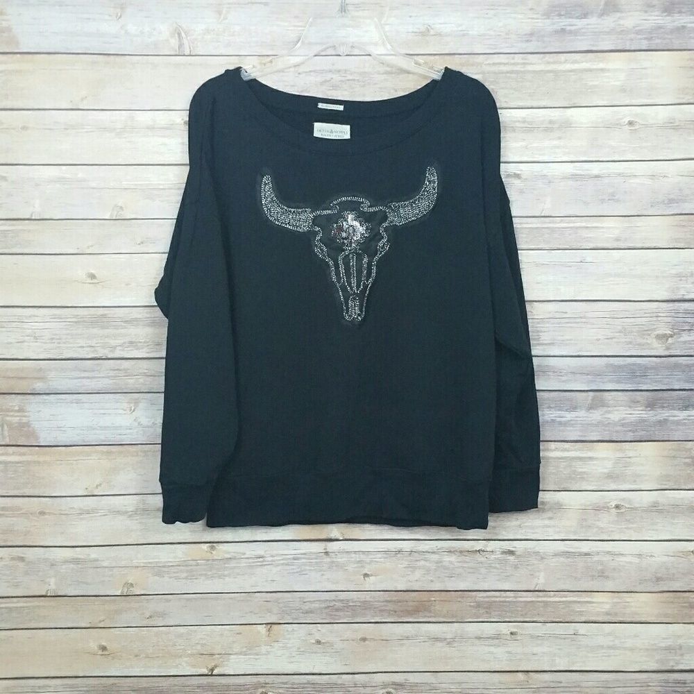 Ralph Lauren Denim & Co Steer Head Boyfriend Sweatshirt Size Large